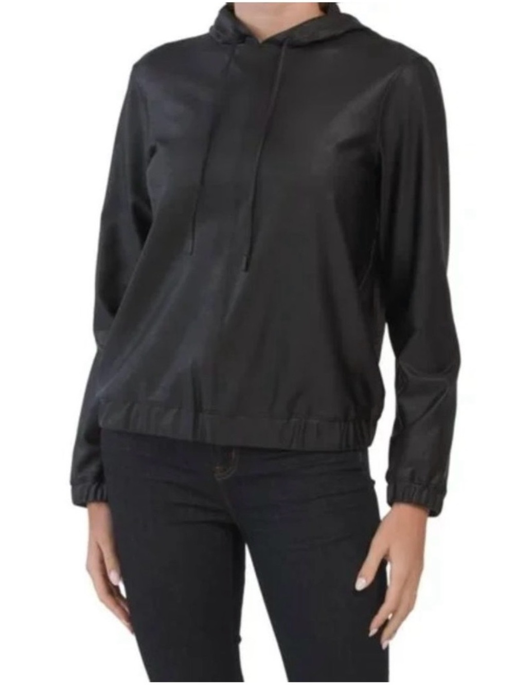 Maison d'Amélie Black Faux Leather Pullover Hoodie